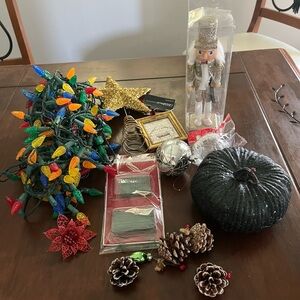 Holiday Décor Set - Black Glitter Pumpkin & Multicolor Lights